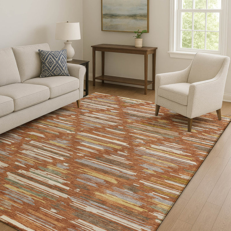 Tapis Prisco AMF2502 de style sud-ouest, lavable à la machine et de qualité supérieure, Paprika, 10 pi x 14 pi