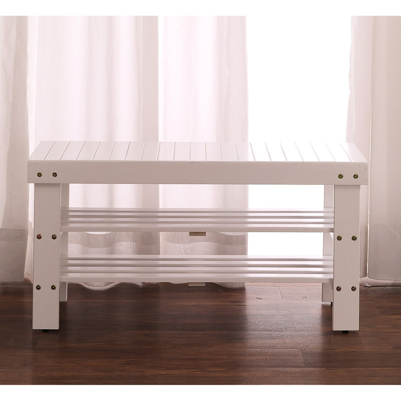 Banc à chaussures en bois massif blanc - article solide et pratique avec tablette robuste, simple à assembler, Blanc