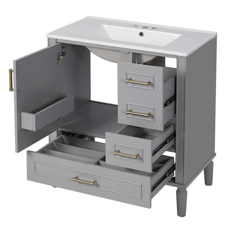 Grand meuble-lavabo moderne et fonctionnel, Gris