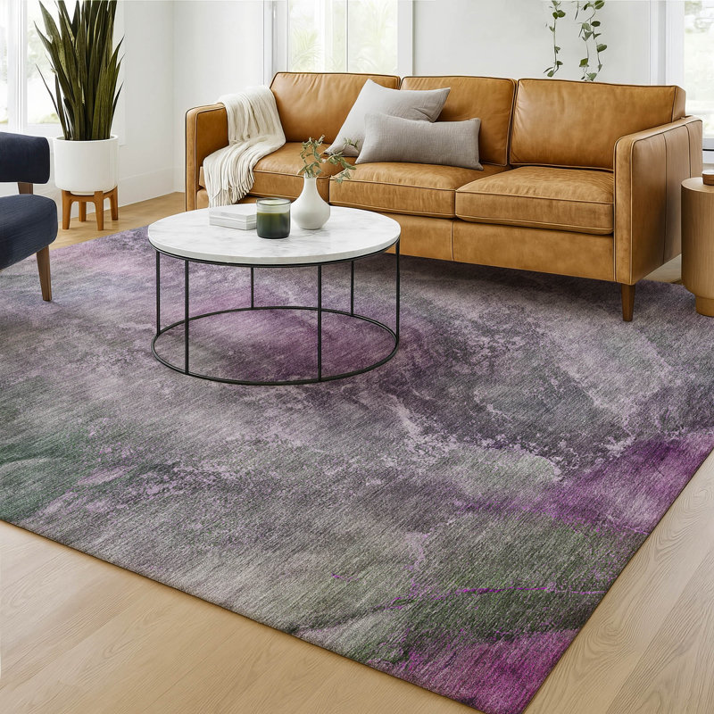 Premium Machine Washable Mayfield AMF2307 Abstract Rug, Plum, 5' x 7'6"