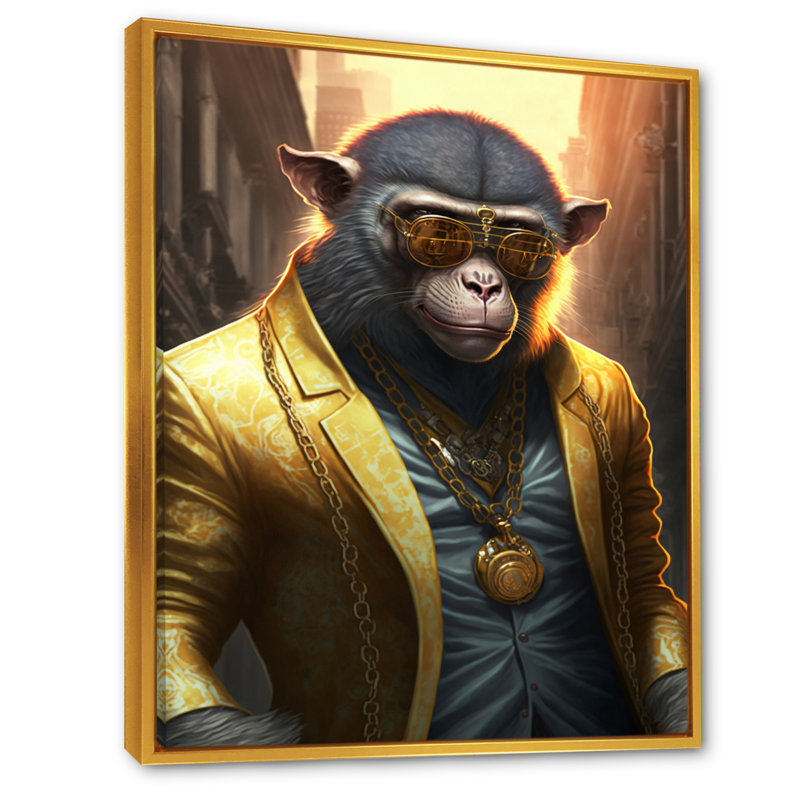 «Monkey Gangster in NYC II», impression sur toile, H 32 po x l 16 po x P 1 po, Toile avec cadre flottant or