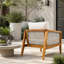 Chaises club d'extérieur (ensemble de 2), structure en bois d'acacia avec dossier en corde, coussins beiges hydrofuges pour patio / cour arrière / terrasse, finition teck-131245361