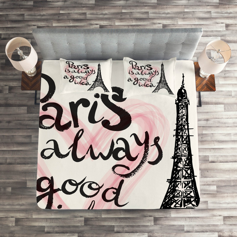 Eiffel Tower Eclectic Coverlet, King Bedspread + 2 Shams
