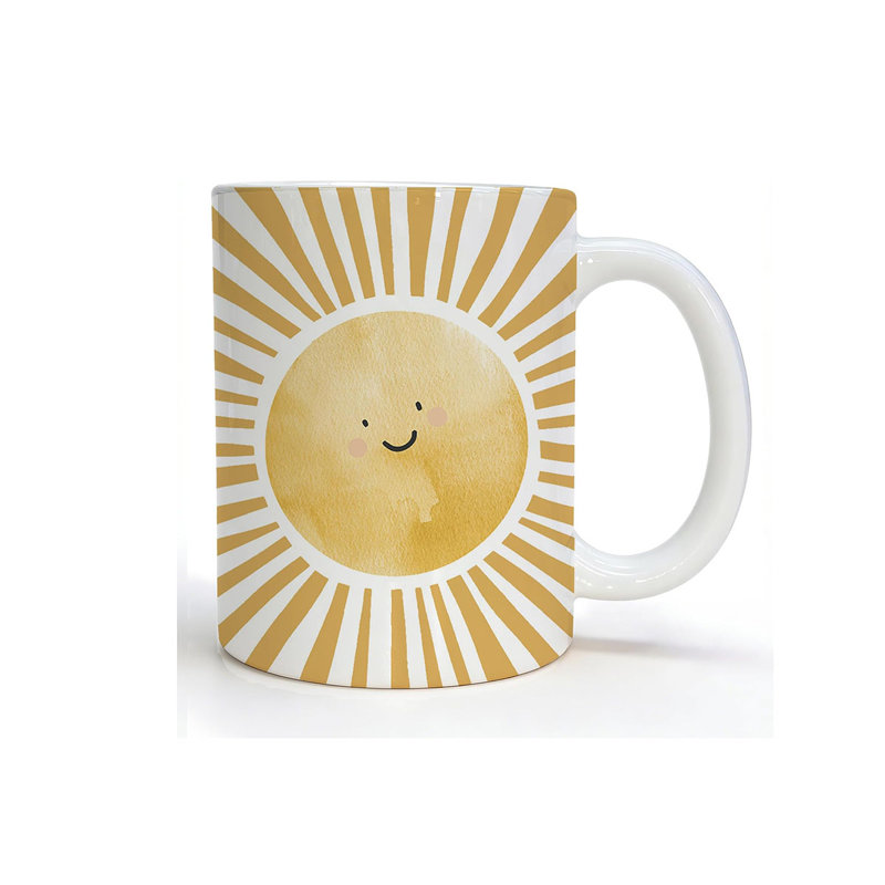 Boho Sunshine Mug, Sunshine Gifts, Cute Smiling Sun Kids Ceramic Coffee Mug, Boho Abstract Sun Ceramic Coffee Tea Cup Mugs for Kids Boys Girls Nursery 11 oz