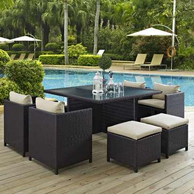 Modway Inverse Wicker Rattan 9-Piece Outdoor Patio Dining Furniture Set