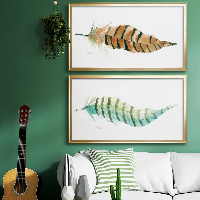 «Tail Feather I», ensemble de 2 reproductions d'art sur toiles, Doré, H 10,5 po x l 37 po x P 1,5 po