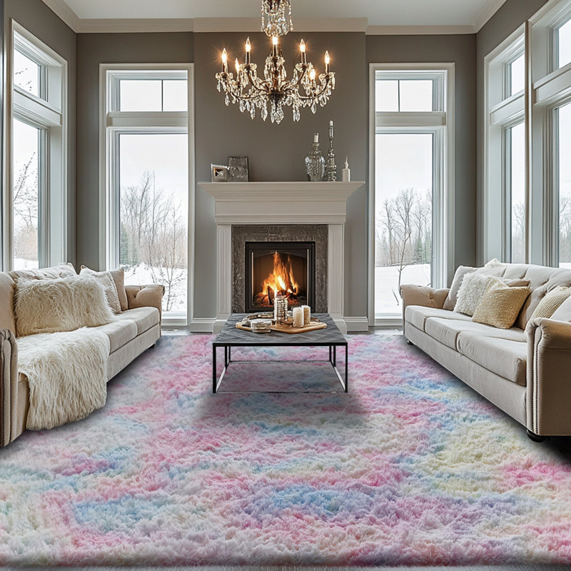 1pcTie-dyed Plush Soft Area Rug, Modern Luxury Plush Carpet, Living Room Rugs, Rectangle 8'10" x 11'10", Pink/Blue