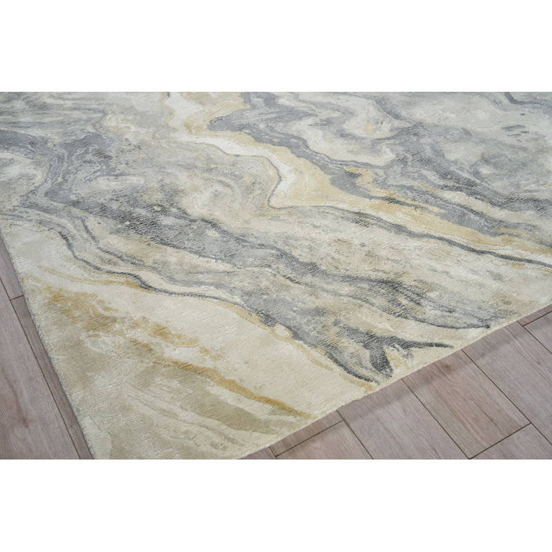 Gianni Abstract Area Rug in Gold/Gray/Ivory, Rectangle 9' x 12'