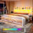 Vintage Metal Bed Frame with LED Lights, Storage Headboard & 10.2" Under Bed Storage, Noise-Free Sturdy Platform Bed-1942854026-1942854036