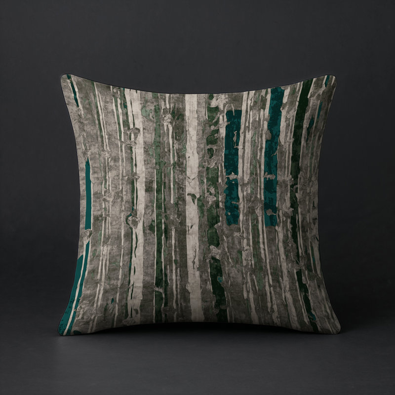 Coussin décoratif intérieur et extérieur Modern, Noir / gris / vert abstrait, Carré 16 po