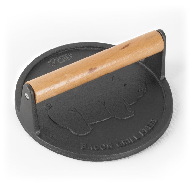 Commercial Chef 7" Cast Iron Round Grill Press with Wood Handle