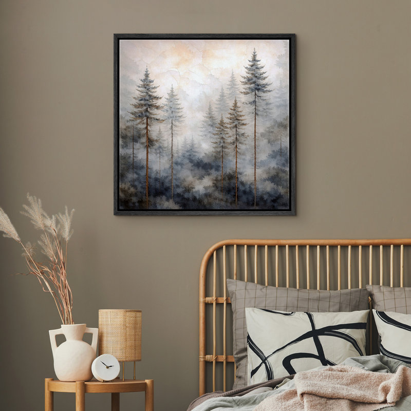 «Misty Pine Forest Landscape», neutre, forêt naturelle, images, impression sur toile encadrée, H 24 po x l 24 po x P 1,5 po