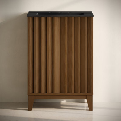 Ensemble de meuble-lavabo sur pied Troyes 24 po en chêne brun avec comptoir à 3 trous noir