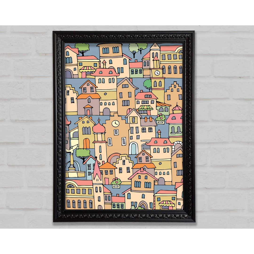 Town Houses Framed Print - Einzelnes Bild im Rahmen auf Leinwandbild