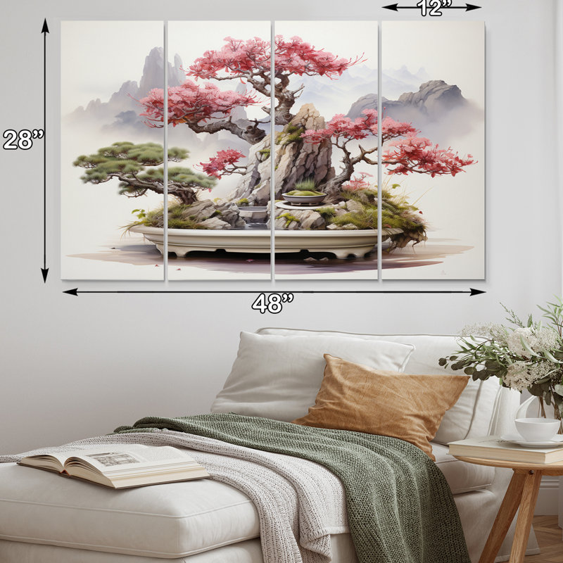 «Asian Art Bonsais Wisdom V», impression d'art mural asiatique - 4 panneaux