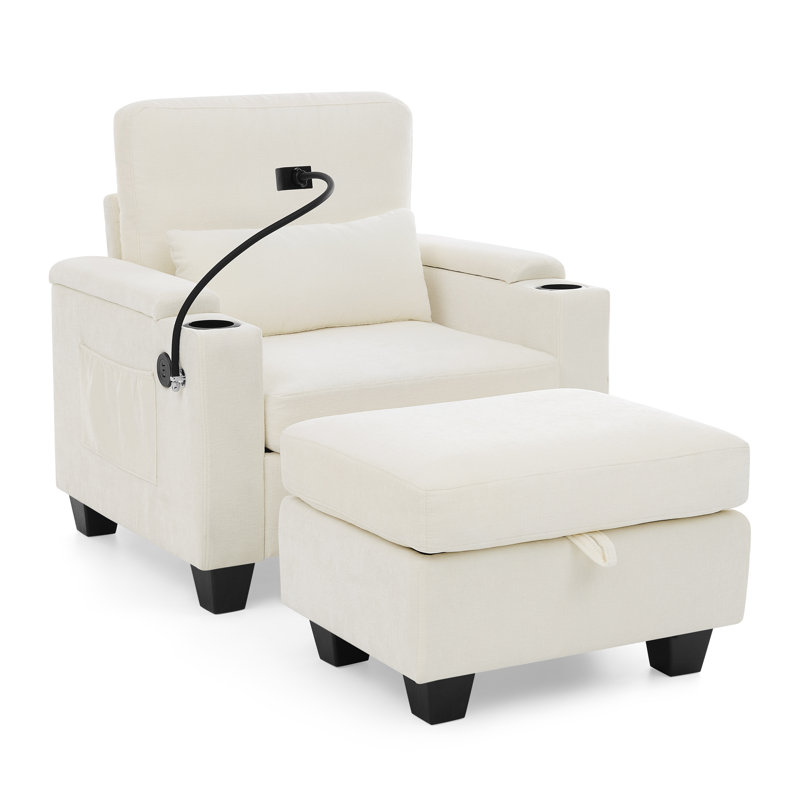 Fauteuils inclinables confortables avec dossier réglable et repose-pieds de rangement, beige