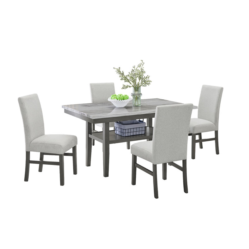 Ensemble de salle à manger 5 pièces 60 "en faux marbre gris Luna - Table rectangulaire avec 4 chaises