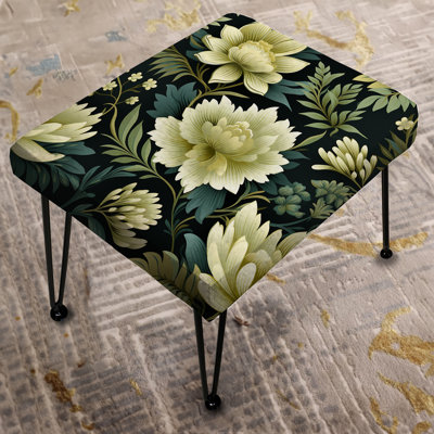 Damask Green Dahlia Retreat - Floral Rectangle Ottoman