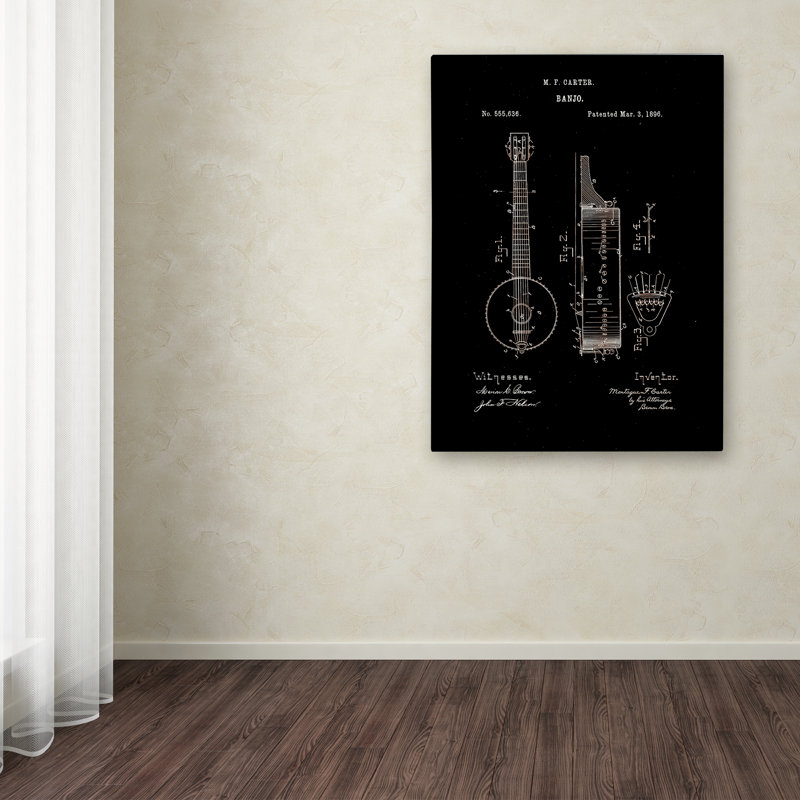 « rétro banjo brevet 1896 », impression sur toile tendue, H 19 po x l 14 po x P 2 po