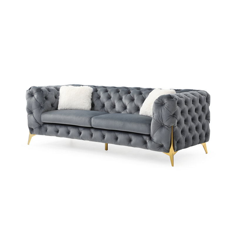 Moorehead 90'' Velvet Sofa, Gray Velvet