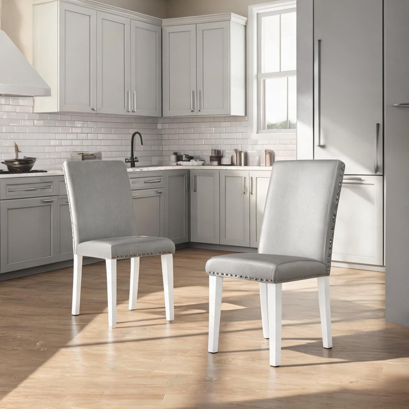 Ensemble de 2 chaises de salle à manger avec finition argentée et sièges rembourrés à haut dossier pour la cuisine et la salle à manger