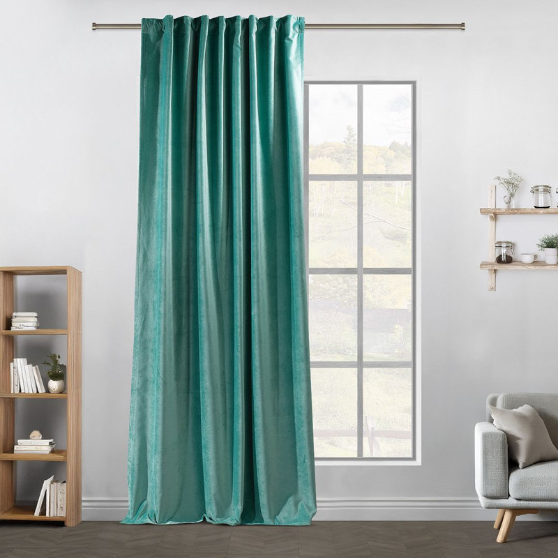 Extra Long & Extra Wide Matte Velvet Curtain Panel, 260cm Width x 295cm Drop, 37 TURQUOISE