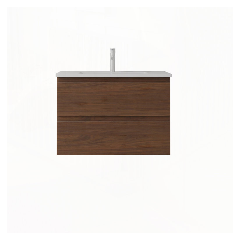 Meuble-lavabo flottant avec lavabo, Brun, 24"