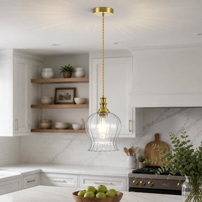 1-light Vintage Flower Glass Pendant For Kitchen Island, Dining Room, Living Room