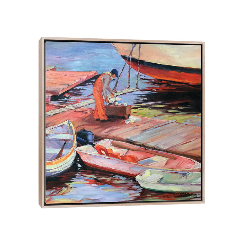 Fishing Maine, 93.98 cm H x 93.98 cm W x 4.445 cm D, Natural Wood