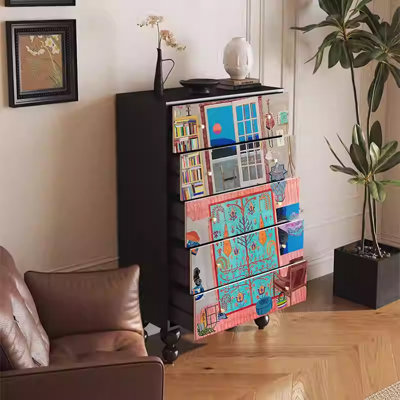 Pine Wood Storage Cabinet with 5 Drawers