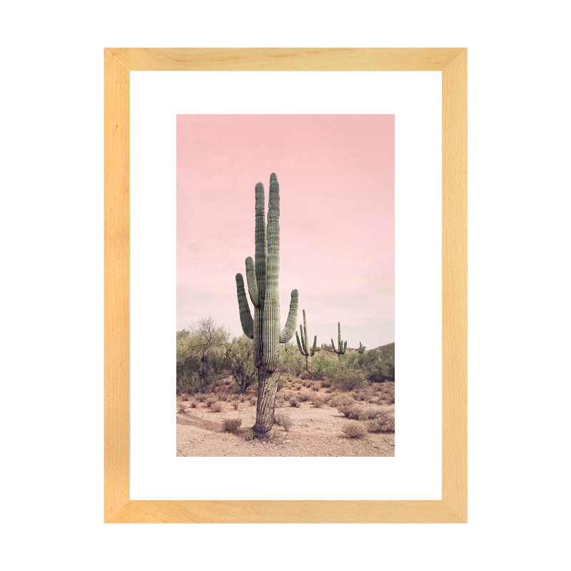 «Desert Cactus Blush» par Sissi et Seb - impression d'art graphique, H 32 po x l 24 po x P 1 po, Blanc / noir et blanc