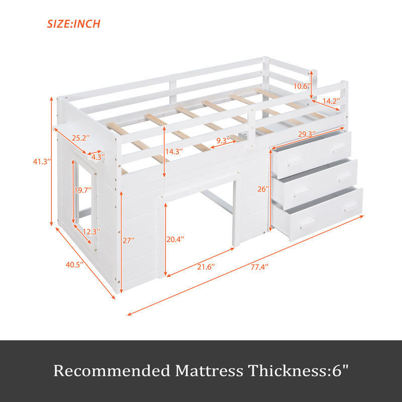 Lit mezzanine simple avec armoire et tablette, Blanc