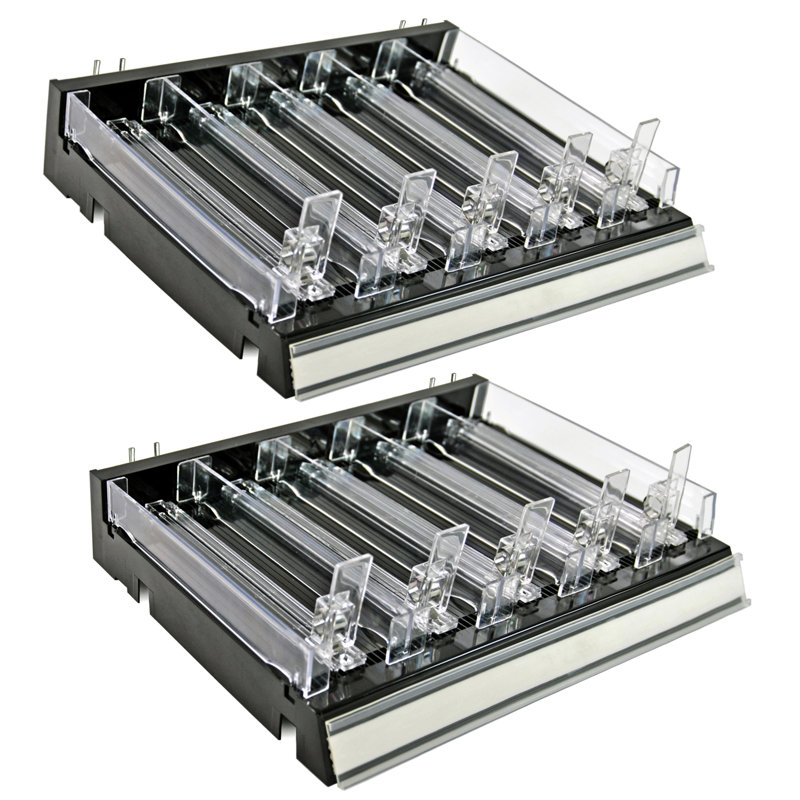 Adjustable Short Divider Bin Cosmetic Tray With Pushers - Customize Slot Size To Product, Clear, 2-Pack