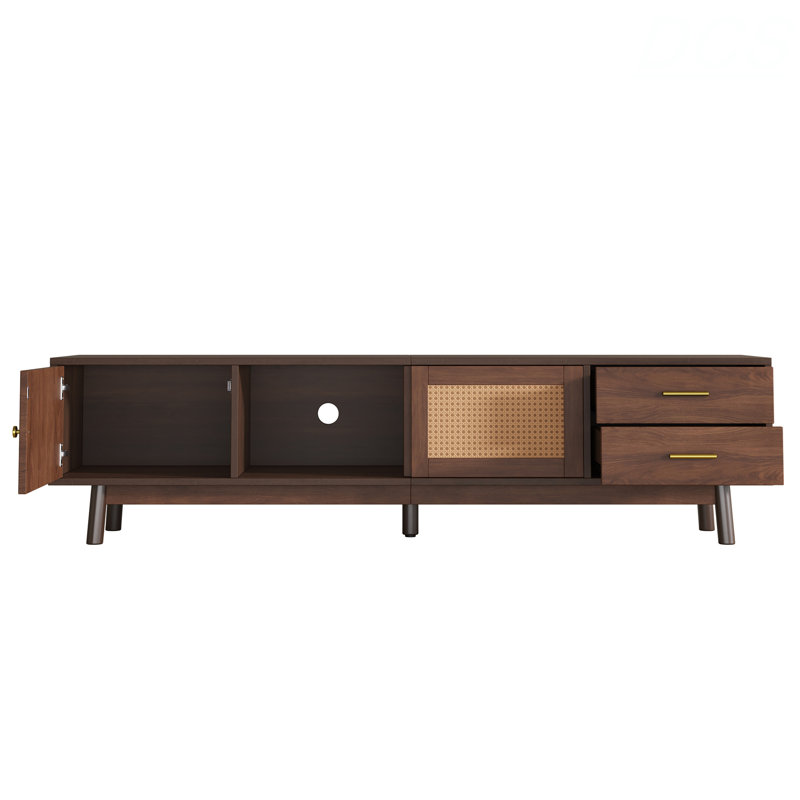 Mid Century Modern TV Stand For 80" Tvs, Entertainment Center With Sliding Doors And Drawers, TV Table With Storage For Living Room, Bedroom, TV Stand
