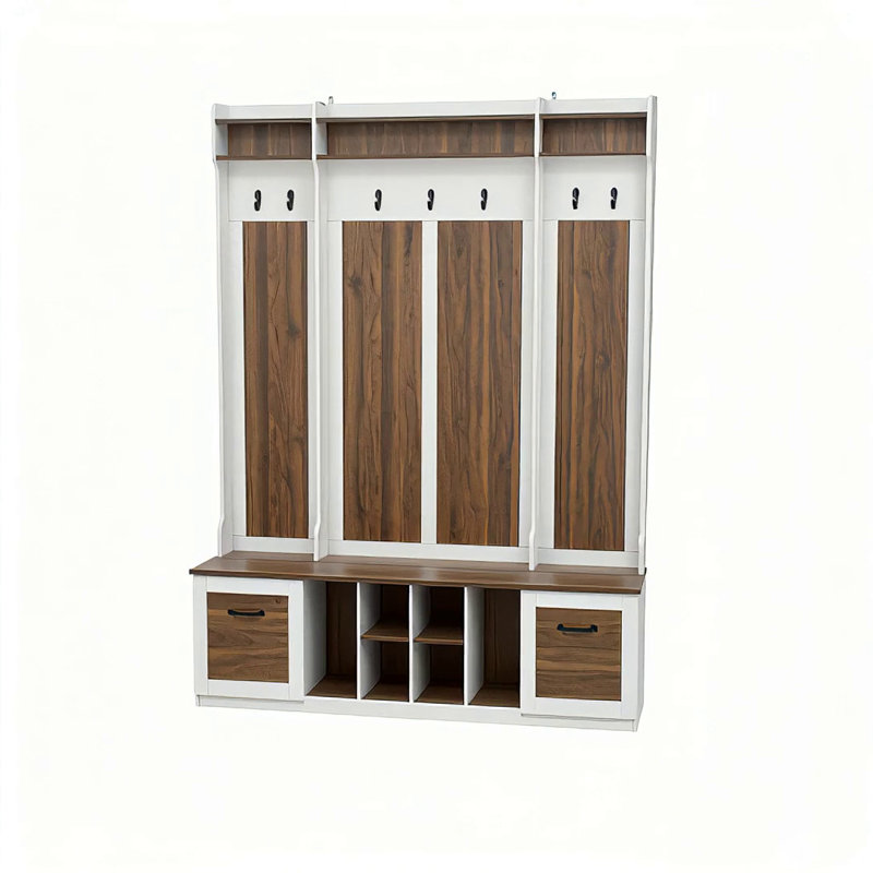 Banc de vestibule 5-en-1 avec portemanteau, Blanc