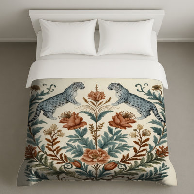 Leopards With Floral Motif Duvet Covers