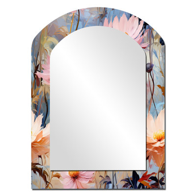 Motif botanique de jardin rose Monets - grand miroir mural asymétrique floral, miroir décoratif Cottage Arch, impression sur métal