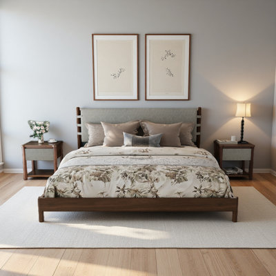 Modern Bed Frame Set With 2 Nightstands, Wood Platform Bed With Headboard And Matching Bedside Tables For Bedroom