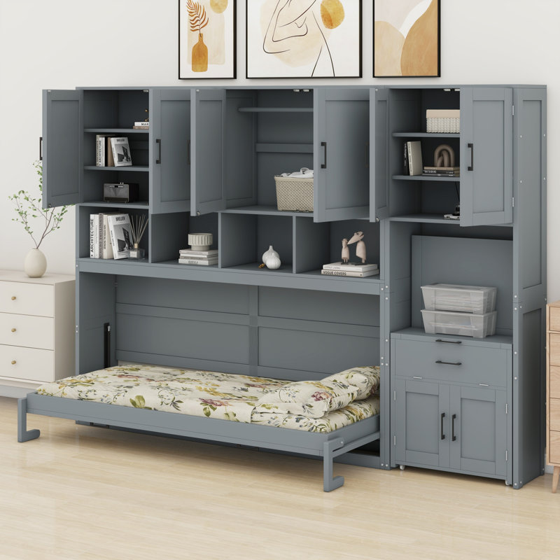 Unité murale escamotable avec bureau, rangement pour placard et tiroirs Murphy, Grey