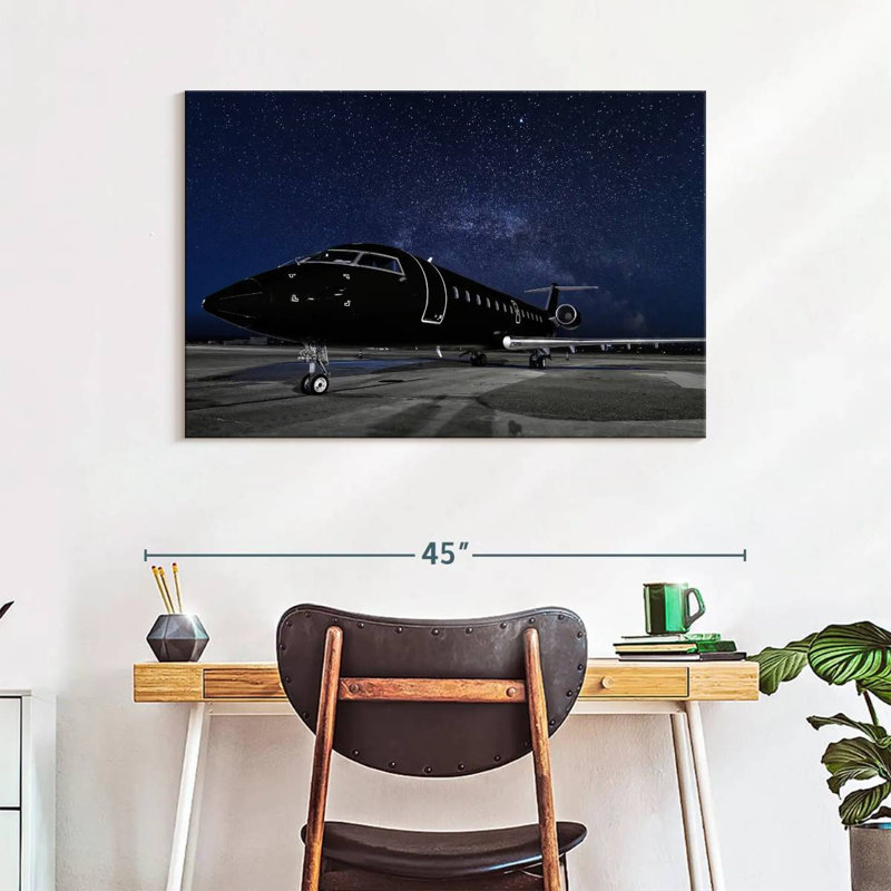 Black Private Jet, 26" H x 39" W