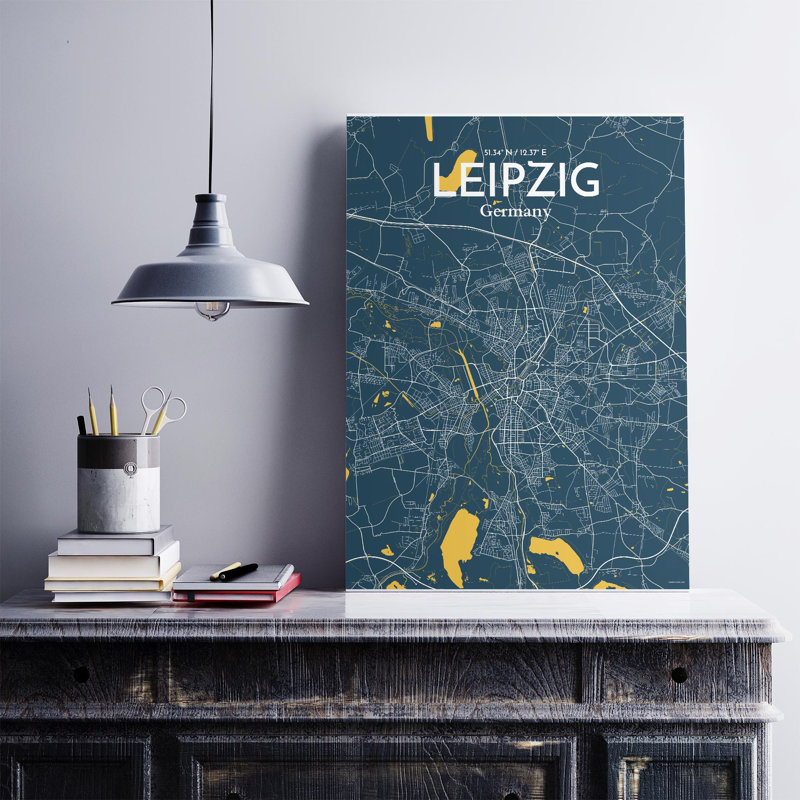 Art graphique de la carte de la ville, H 27,6 po x l 19,7 po, Bleu / Jaune