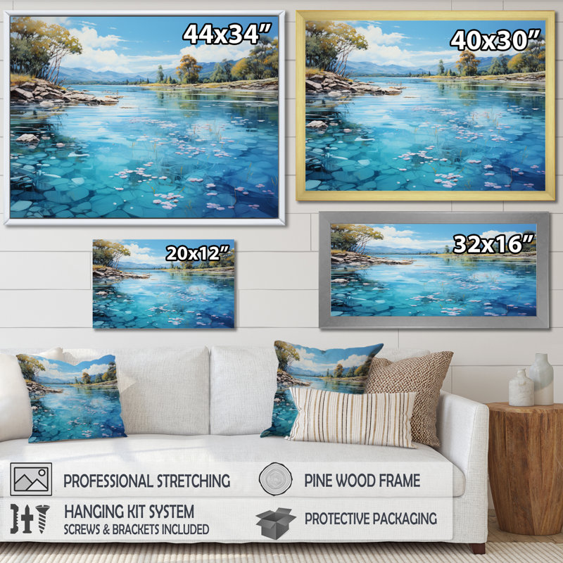 " River Azure Mirrors I ", Gold Single Picture Framed, 34" H x 44" W x 1.5" D