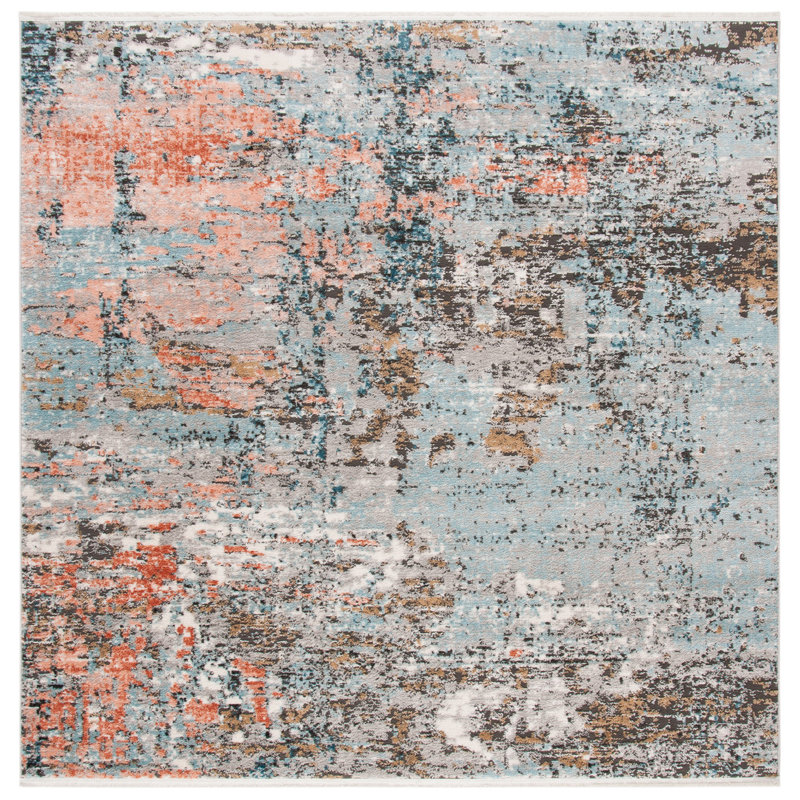 Tapis gris / rose Mesa, Carré 6 pi 7 po