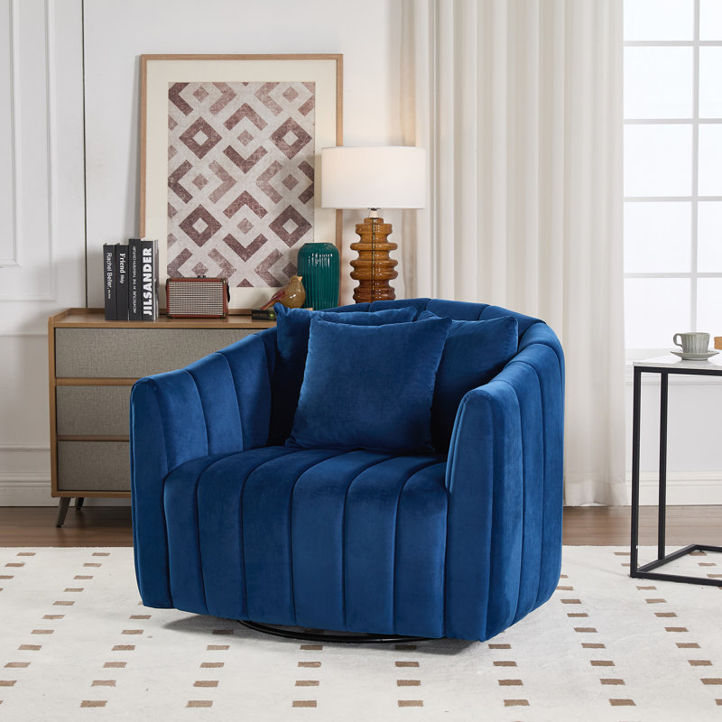 Fauteuil demi-tonneau pivotant rembourré, Velours marine