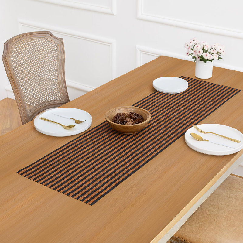 Amalfi Stripe - 100% Pure Linen Table Runner, 120" x 14", Pumpkin/Black