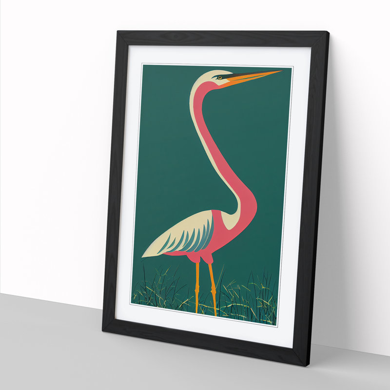 Annoeska Heron Bird Pop Art - Picture Frame Print, 64cm H x 46cm W, Oak