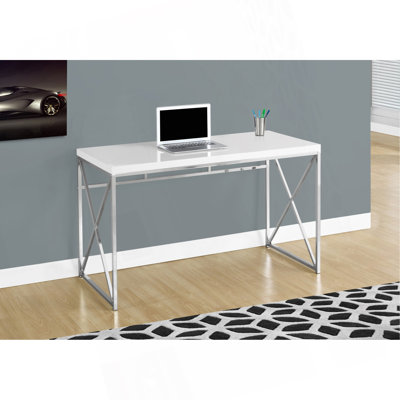 Fairfield Computer Desk in White Laminate and Silver Finish, 29.62" H X 47.03" W X 23.49" D
