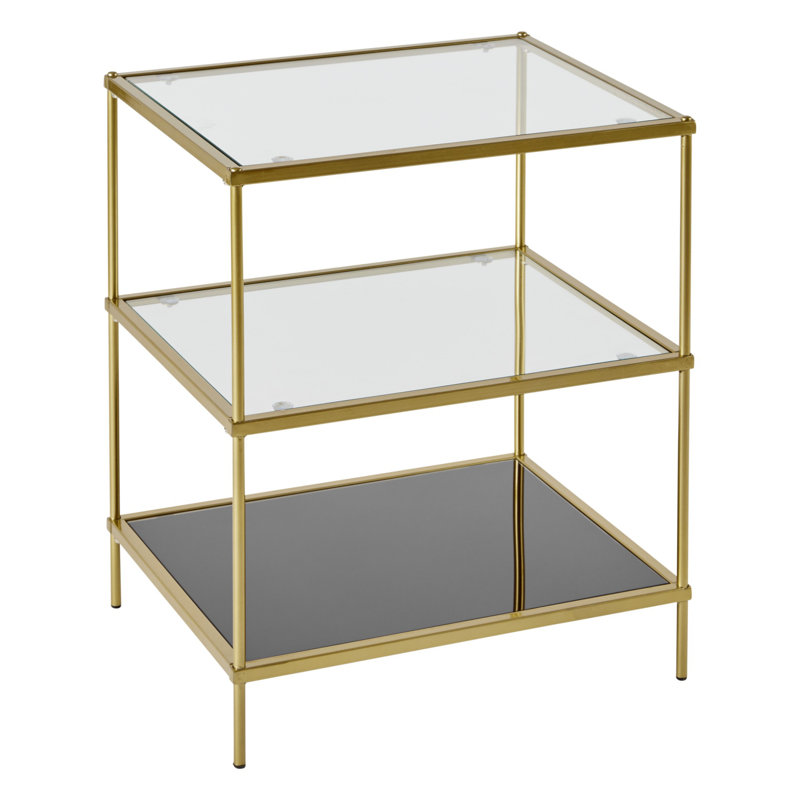 Vicente Glass Top Frame End Table, Brushed Gold