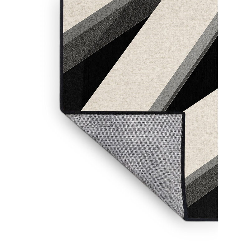 Tapis gris et noir à motif de chevrons lavables à la machine Carlstadt, 7' Square
