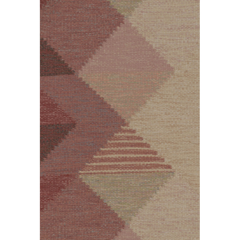 Vintage Scandinavian Rug, Swedish Flatweave With Red Geometry - Rug & Kilim